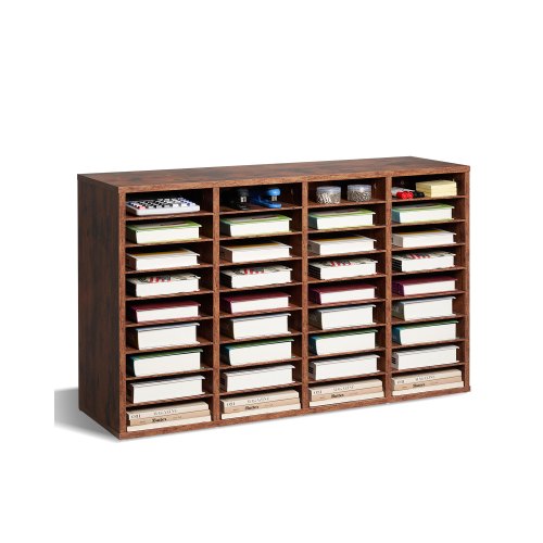 VEVOR Literature Organizer, 36 Compartments Office Mailbox with Removable Shelves, Wood Mailbox Sorter Particle Board Office Home Classroom Storage, File Sorter for File, Document, Paper, Retro Brown