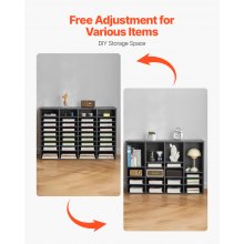 Wooden Literature Organizer 36 Compartments with Adjustable Shelves Grey