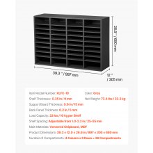 Wooden Literature Organizer 36 Compartments with Adjustable Shelves Grey