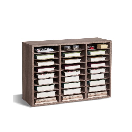 VEVOR Literature Organizer, 27 Compartments Office Mailbox with Removable Shelves, Wood Mailbox Sorter Particle Board Office Home Classroom Storage, File Sorter for File, Document, Paper, Black-Grey
