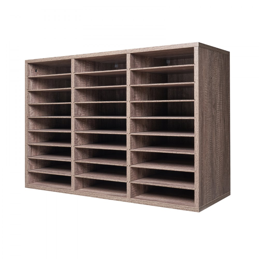 VEVOR Literature Organizer, 27 Compartments Office Mailbox with Removable Shelves, Wood Mailbox Sorter Particle Board Office Home Classroom Storage, File Sorter for File, Document, Paper, Black-Grey