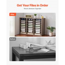 Wooden Literature Organizer 27 Compartments Removable Shelves Black-Grey