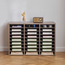 Wooden Literature Organizer 27 Compartments Removable Shelves Black-Grey