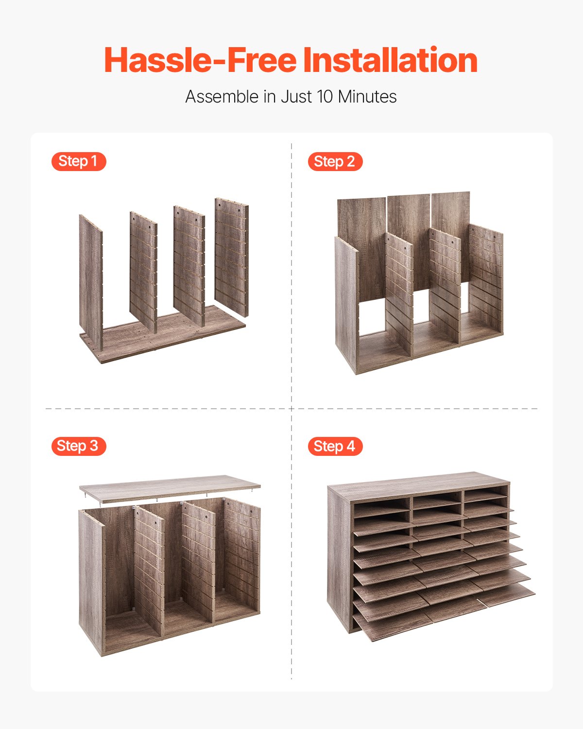 VEVOR Literature Organizer, 27 Compartments Office Mailbox with Removable Shelves, Wood Mailbox Sorter Particle Board Office Home Classroom Storage, File Sorter for File, Document, Paper, Black-Grey