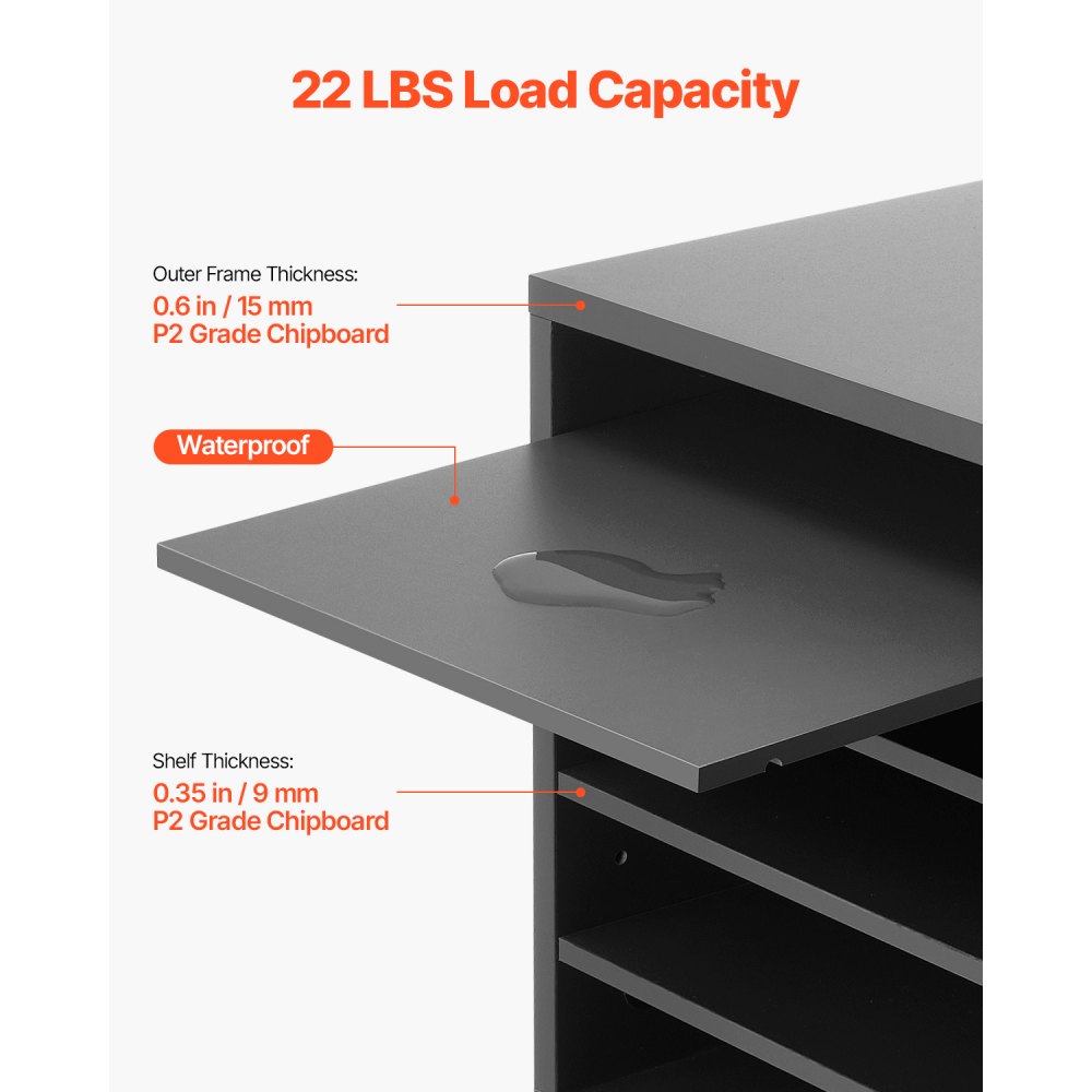 VEVOR Literature Organizer, 5 Compartments Office Mailbox with Adjustable Shelves, Wooden Mailbox Sorter Medium Density Fiberboard Office Home Classroom Storage for Files, Documents, Papers, Grey