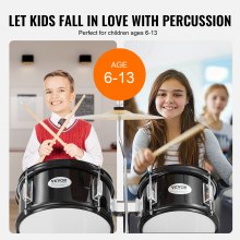 VEVOR Kids Drum Set, 5-Piece, 16 in Beginner Full Drum Set with Bass Toms Snare Floor Drum Adjustable Throne Cymbal Hi-Hat Pedal and Two Pairs of Drumsticks, Starter Drum Kit for Child Kids, Black
