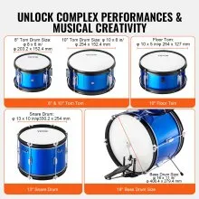 VEVOR Kids Drum Set, 5-Piece, 16 in Beginner Full Drum Set with Bass Toms Snare Floor Drum Adjustable Throne Cymbal Hi-Hat Pedal and Two Pairs of Drumsticks, Starter Drum Kit for Child Kids, Blue