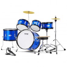 VEVOR Kids Drum Set, 5-Piece, 16 in Beginner Full Drum Set with Bass Toms Snare Floor Drum Adjustable Throne Cymbal Hi-Hat Pedal and Two Pairs of Drumsticks, Starter Drum Kit for Child Kids, Blue