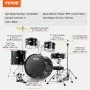 VEVOR Adult Drum Set, 5-Piece, 558.8 mm Complete Full Size Drum Kit with Bass Toms Snare Floor Drum Adjustable Throne Stands Cymbal Hi-Hat Pedal and Drumsticks, Beginner Drum Kit for Adults, Black
