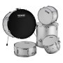 VEVOR adult drum set featuring bass, snare, and toms in sleek metallic silver finish.