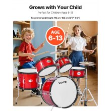 Kids Drum Set 5-Piece Junior Musical Drum Kit with 16 in Bass Drum (Red)