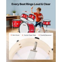 Kids Drum Set 5-Piece Junior Musical Drum Kit with 16 in Bass Drum (Red)