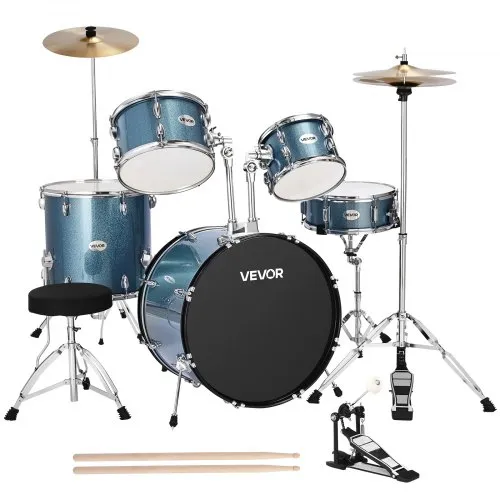 VEVOR Drum Set, 5-Piece 558.8 mm Junior Drum Sets, Beginner Drums Set with Adjustable Throne, Cymbal and Drumsticks, Musical Learning Drums Instrument Kit, for Beginner, Teens & Student (Gravel Blue)