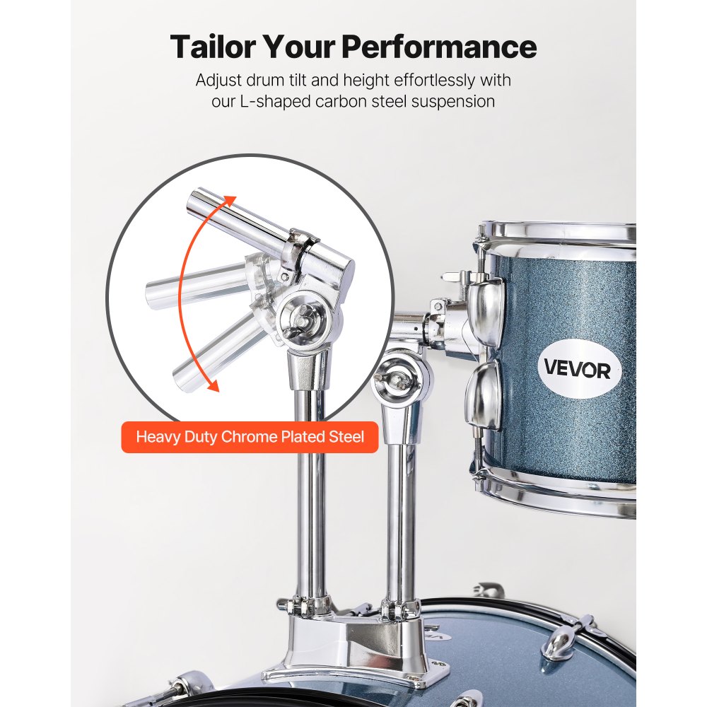 VEVOR Drum Set, 5-Piece 558.8 mm Junior Drum Sets, Beginner Drums Set with Adjustable Throne, Cymbal and Drumsticks, Musical Learning Drums Instrument Kit, for Beginner, Teens & Student (Gravel Blue)