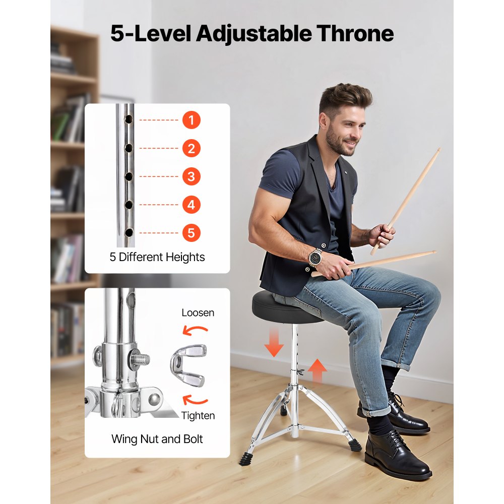 VEVOR Drum Set, 5-Piece 558.8 mm Junior Drum Sets, Beginner Drums Set with Adjustable Throne, Cymbal and Drumsticks, Musical Learning Drums Instrument Kit, for Beginner, Teens & Student (Gravel Blue)