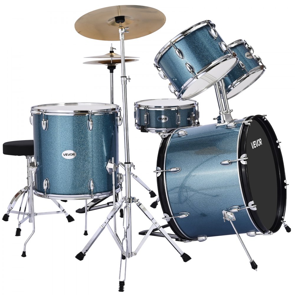 VEVOR Drum Set, 5-Piece 558.8 mm Junior Drum Sets, Beginner Drums Set with Adjustable Throne, Cymbal and Drumsticks, Musical Learning Drums Instrument Kit, for Beginner, Teens & Student (Gravel Blue)