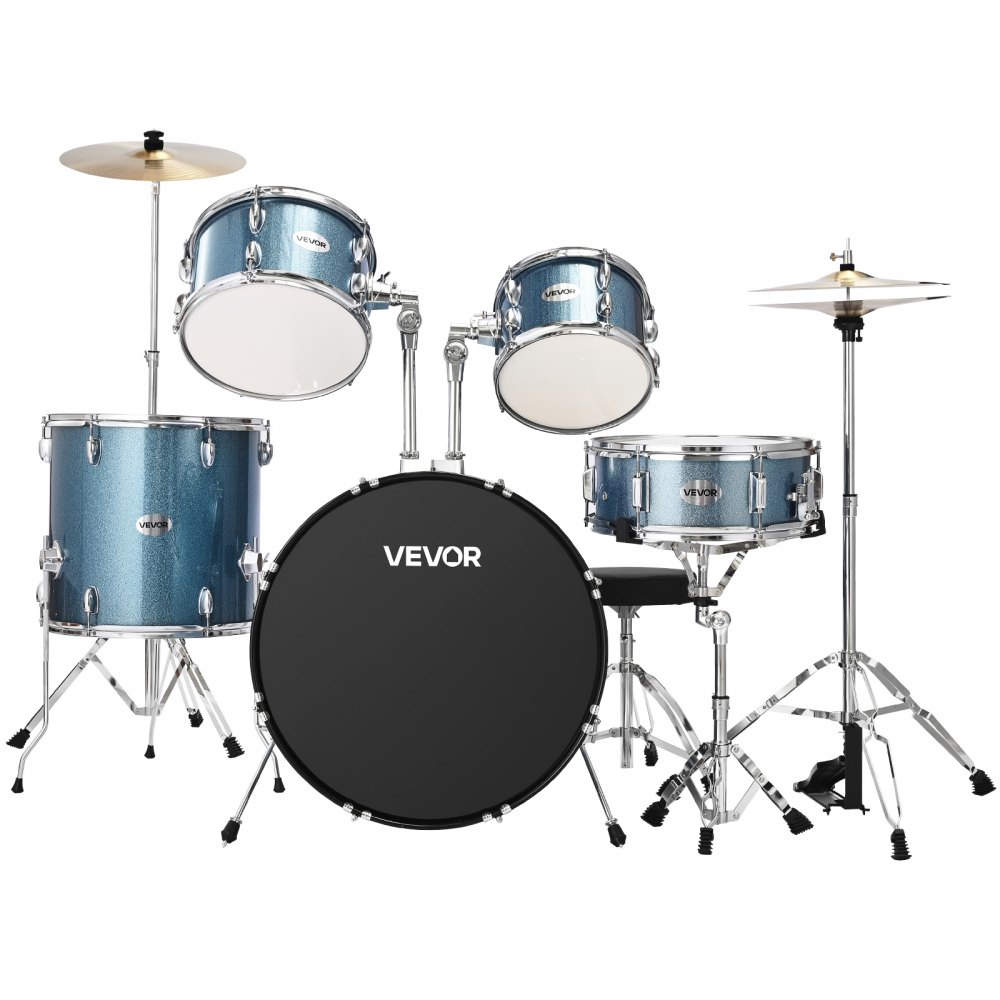 VEVOR Drum Set, 5-Piece 558.8 mm Junior Drum Sets, Beginner Drums Set with Adjustable Throne, Cymbal and Drumsticks, Musical Learning Drums Instrument Kit, for Beginner, Teens & Student (Gravel Blue)