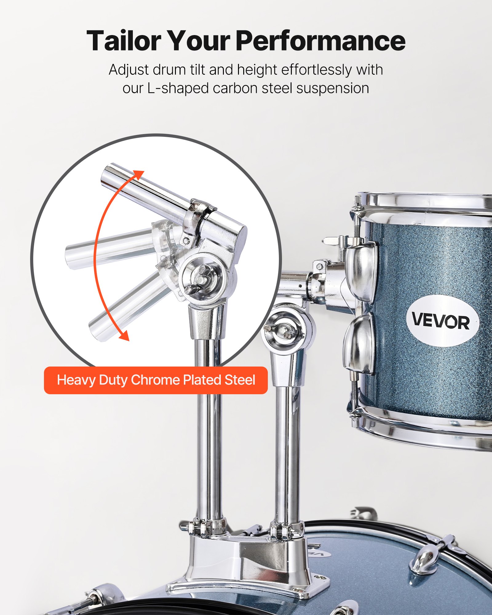 VEVOR Drum Set, 5-Piece 558.8 mm Junior Drum Sets, Beginner Drums Set with Adjustable Throne, Cymbal and Drumsticks, Musical Learning Drums Instrument Kit, for Beginner, Teens & Student (Gravel Blue)
