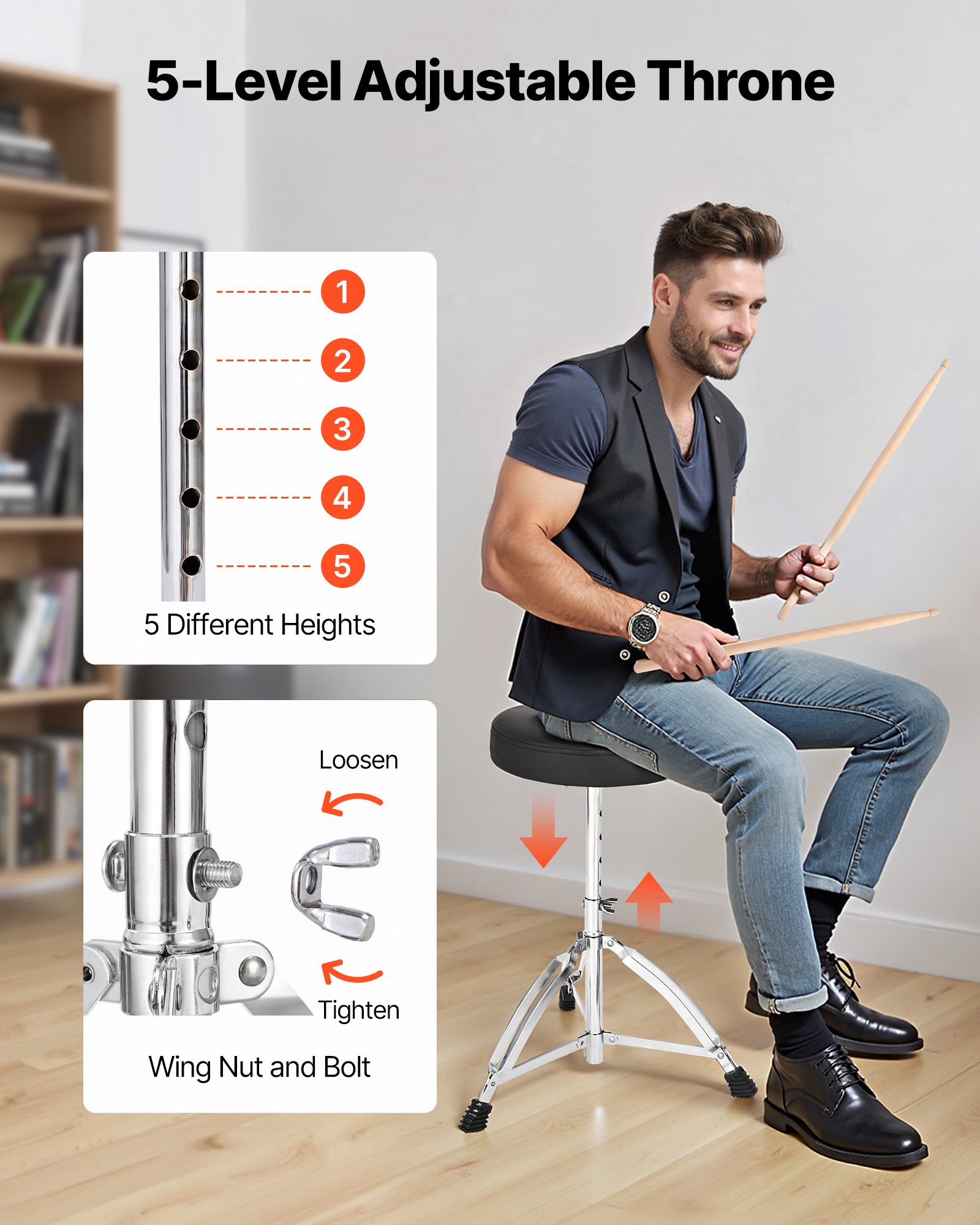 VEVOR Drum Set, 5-Piece 558.8 mm Junior Drum Sets, Beginner Drums Set with Adjustable Throne, Cymbal and Drumsticks, Musical Learning Drums Instrument Kit, for Beginner, Teens & Student (Gravel Blue)