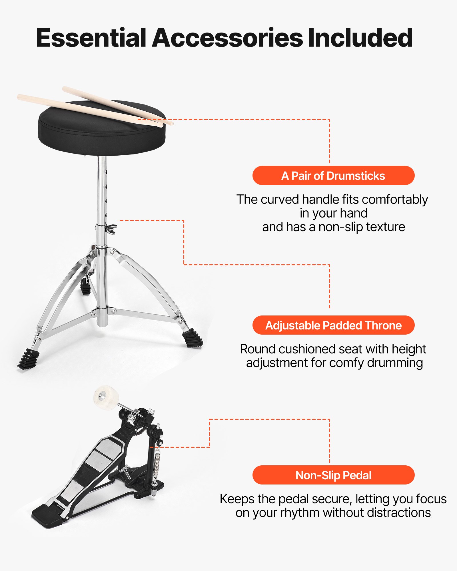 VEVOR Drum Set, 5-Piece 558.8 mm Junior Drum Sets, Beginner Drums Set with Adjustable Throne, Cymbal and Drumsticks, Musical Learning Drums Instrument Kit, for Beginner, Teens & Student (Gravel Blue)