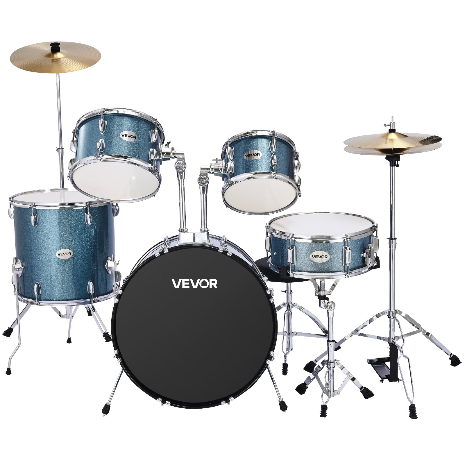 VEVOR Drum Set, 5-Piece 558.8 mm Junior Drum Sets, Beginner Drums Set with Adjustable Throne, Cymbal and Drumsticks, Musical Learning Drums Instrument Kit, for Beginner, Teens & Student (Gravel Blue)