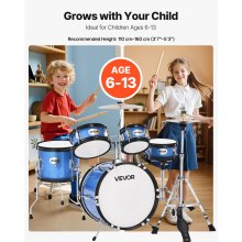 Kids Drum Set 5-Piece Junior Musical Drum Kit with 14 in Bass Drum (Blue)