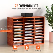 Wood Literature Organizer File Sorter Paper Storage Holder 27 Slots Brown