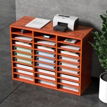 Wood Literature Organizer File Sorter Paper Storage Holder 27 Slots Brown