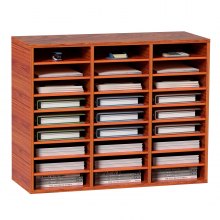 Wood Literature Organizer File Sorter Paper Storage Holder 27 Slots Brown