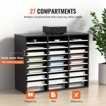 Wood Literature Organizer File Sorter Paper Storage Holder 27 Slots Black