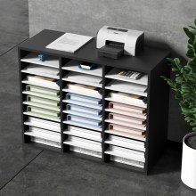 Wood Literature Organizer File Sorter Paper Storage Holder 27 Slots Black