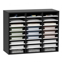 VEVOR 27 Compartments Wood Literature Organizer, Adjustable Shelves, Medium Density Fiberboard Mail Center, Office Home School Storage for Files, Documents, Papers, Magazines, Black+White