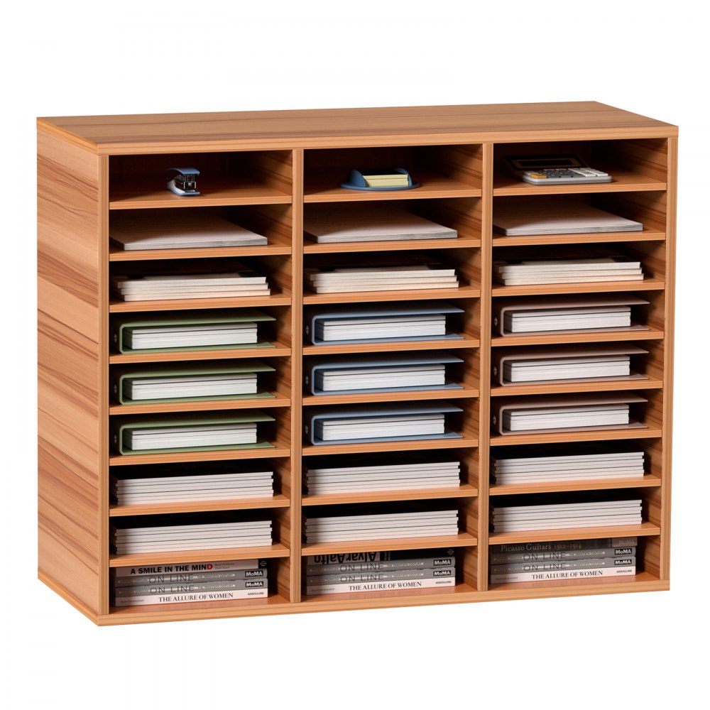 Wood Literature Organizer File Sorter Paper Storage Holder 27 Slots White