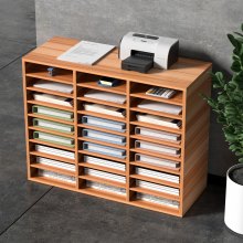 Wood Literature Organizer File Sorter Paper Storage Holder 27 Slots White