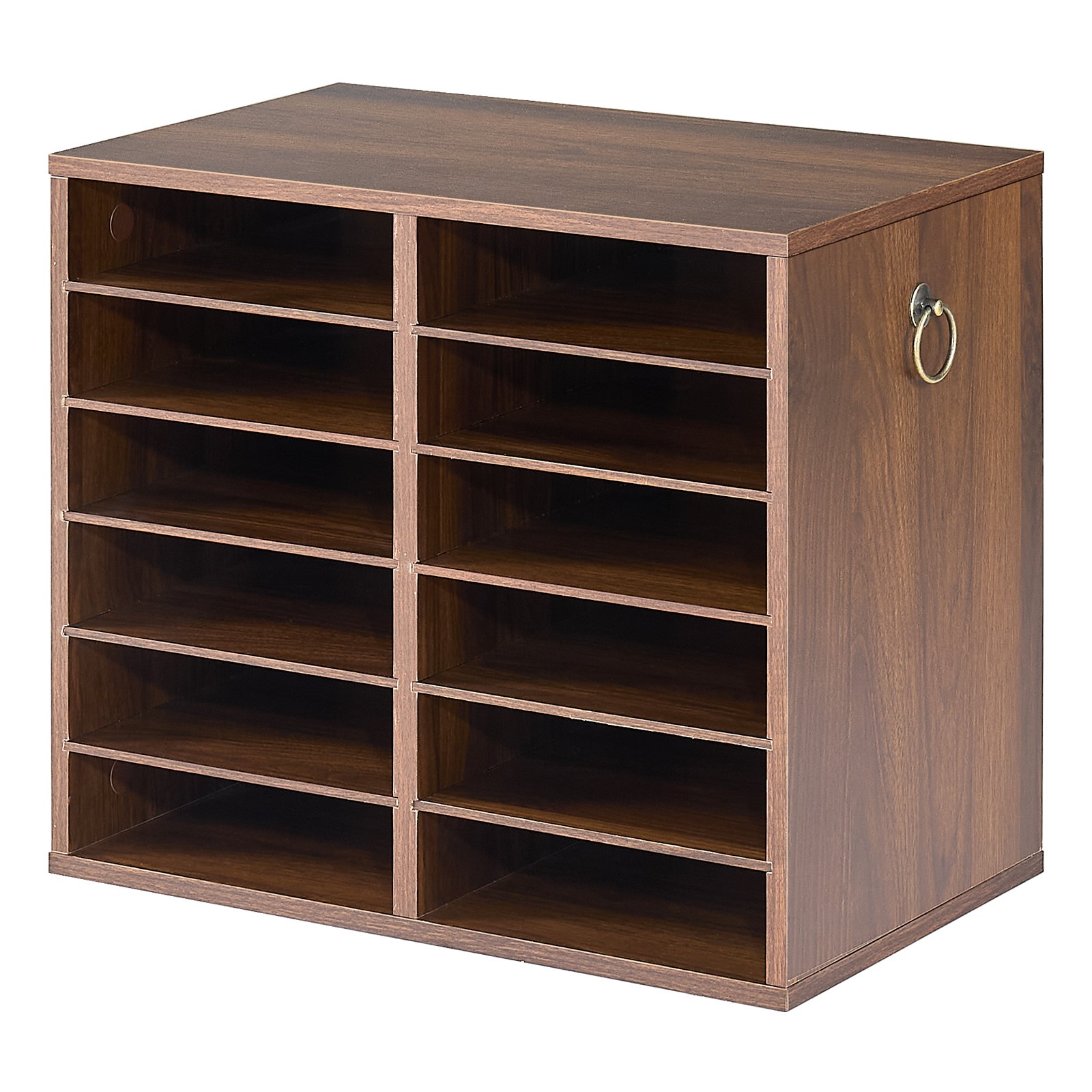 VEVOR Wood Literature Organizer 12 Compartments Office Mailboxes Brown, Countertop Literature Sorter for Files Documents Papers, with Adjustable Shelves, for Office, Home, Classroom Organization