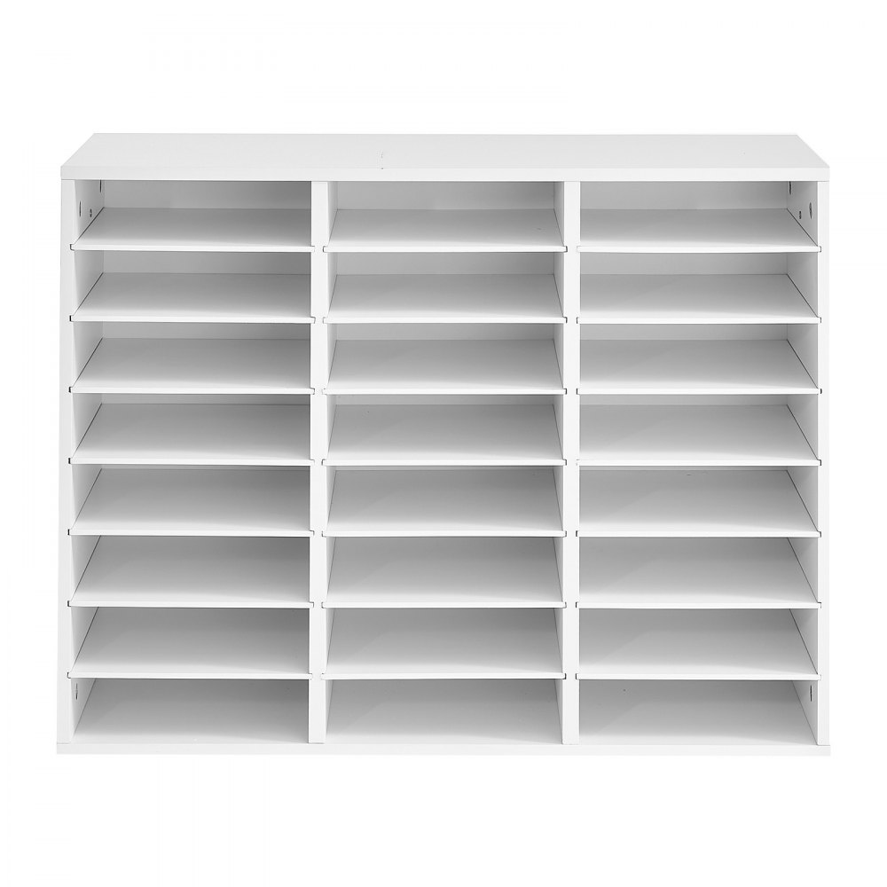 VEVOR Wood Literature Organizer 24 Compartments Office Mailboxes White, Countertop Literature Sorter for Files Documents Papers, with Adjustable Shelves, for Office, Home, Classroom Organization
