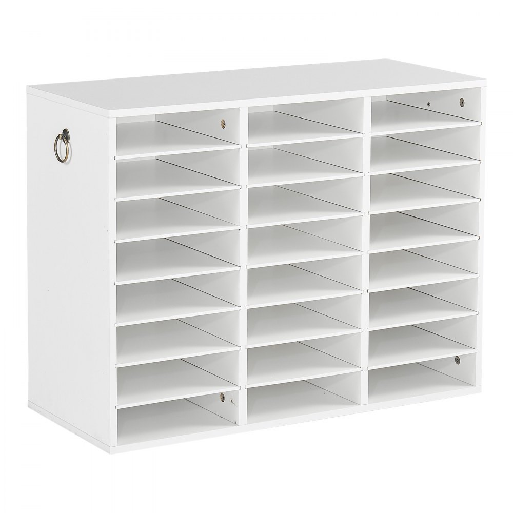 VEVOR Wood Literature Organizer 24 Compartments Office Mailboxes White, Countertop Literature Sorter for Files Documents Papers, with Adjustable Shelves, for Office, Home, Classroom Organization