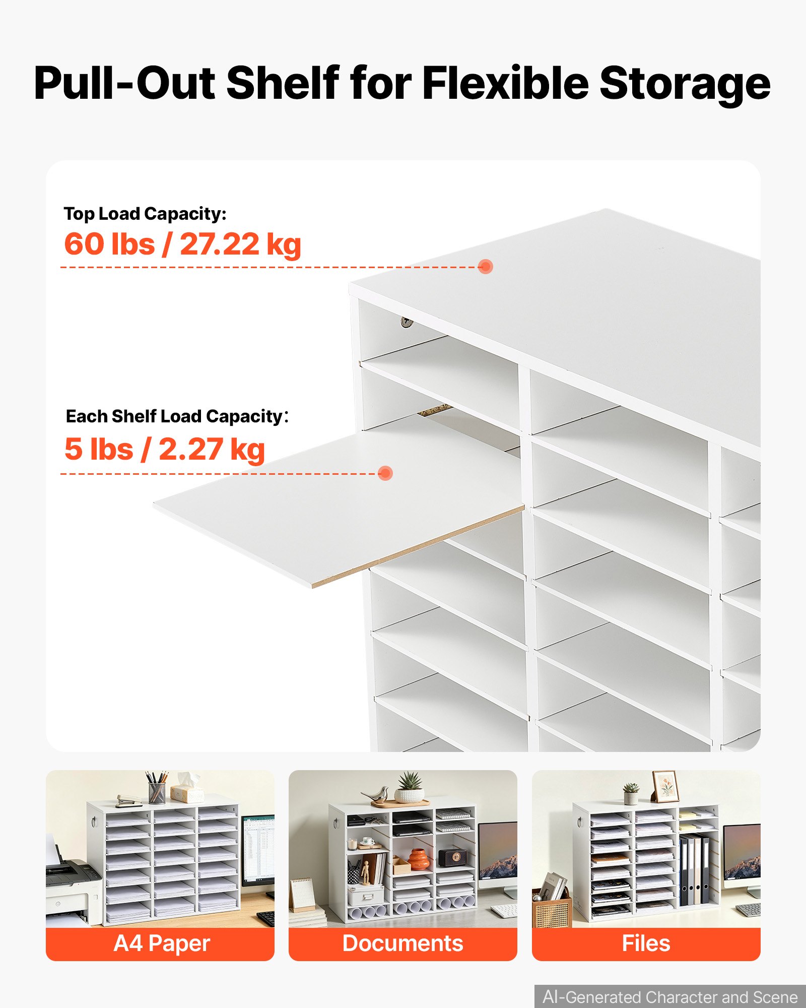 VEVOR Wood Literature Organizer 24 Compartments Office Mailboxes White, Countertop Literature Sorter for Files Documents Papers, with Adjustable Shelves, for Office, Home, Classroom Organization