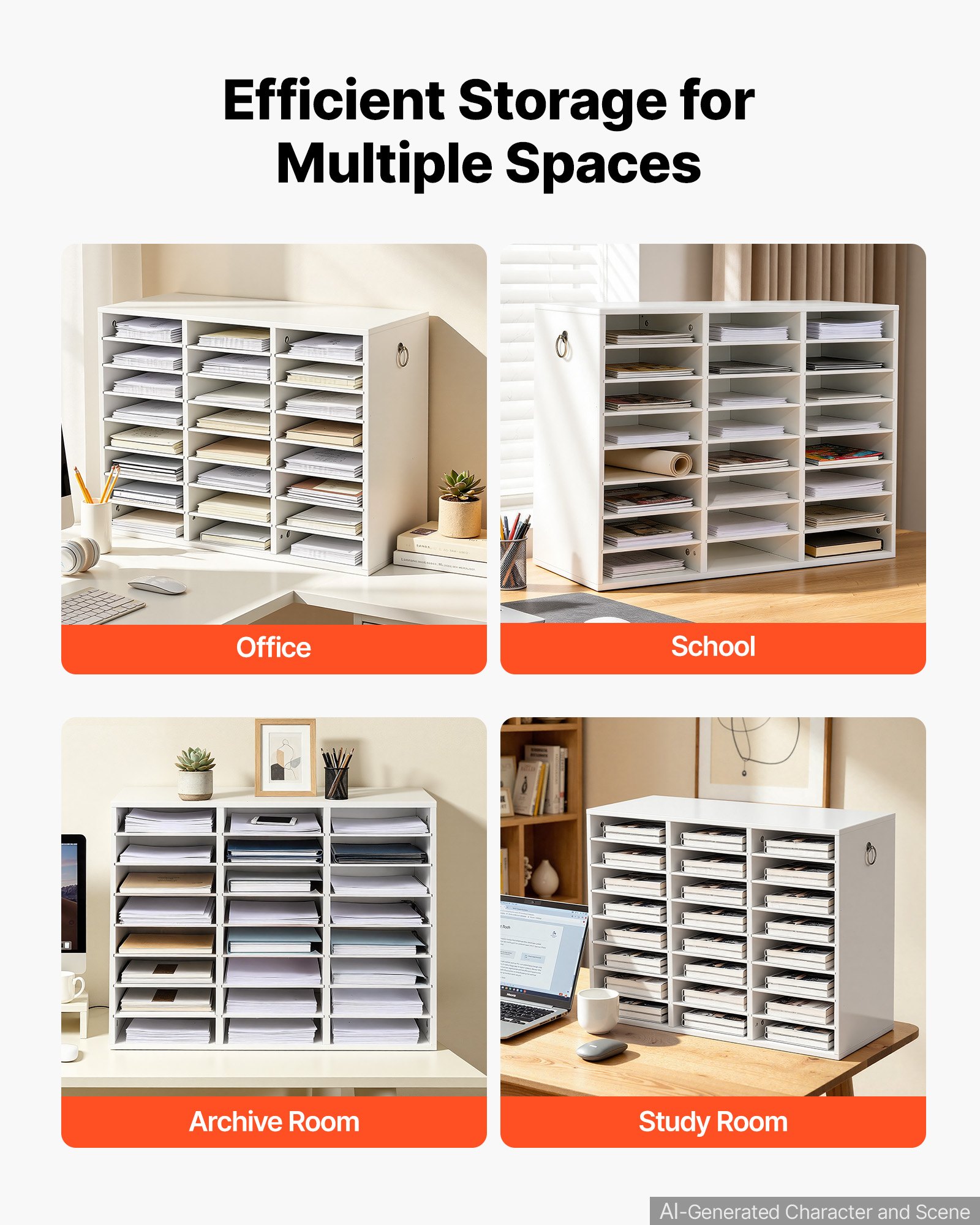 VEVOR Wood Literature Organizer 24 Compartments Office Mailboxes White, Countertop Literature Sorter for Files Documents Papers, with Adjustable Shelves, for Office, Home, Classroom Organization
