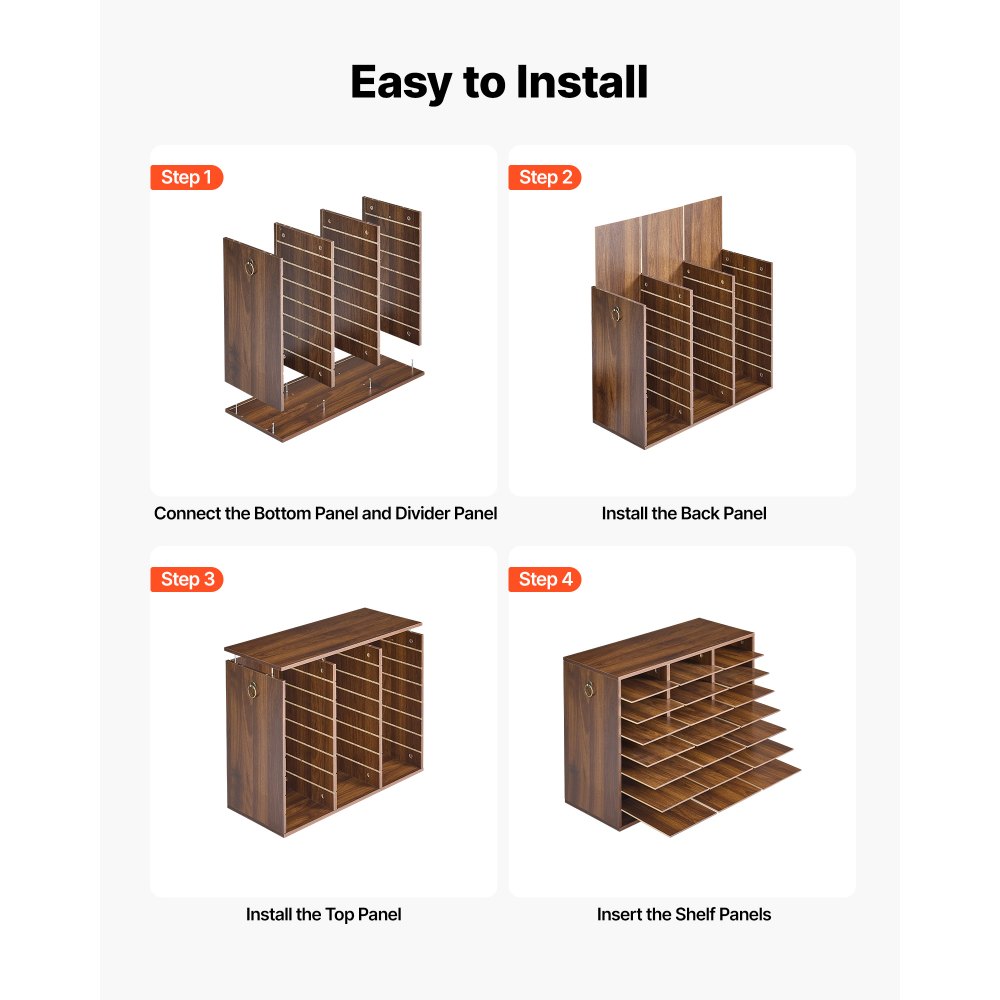 VEVOR Wood Literature Organizer 24 Compartments Office Mailboxes Brown, Countertop Literature Sorter for Files Documents Papers, with Adjustable Shelves, for Office, Home, Classroom Organization