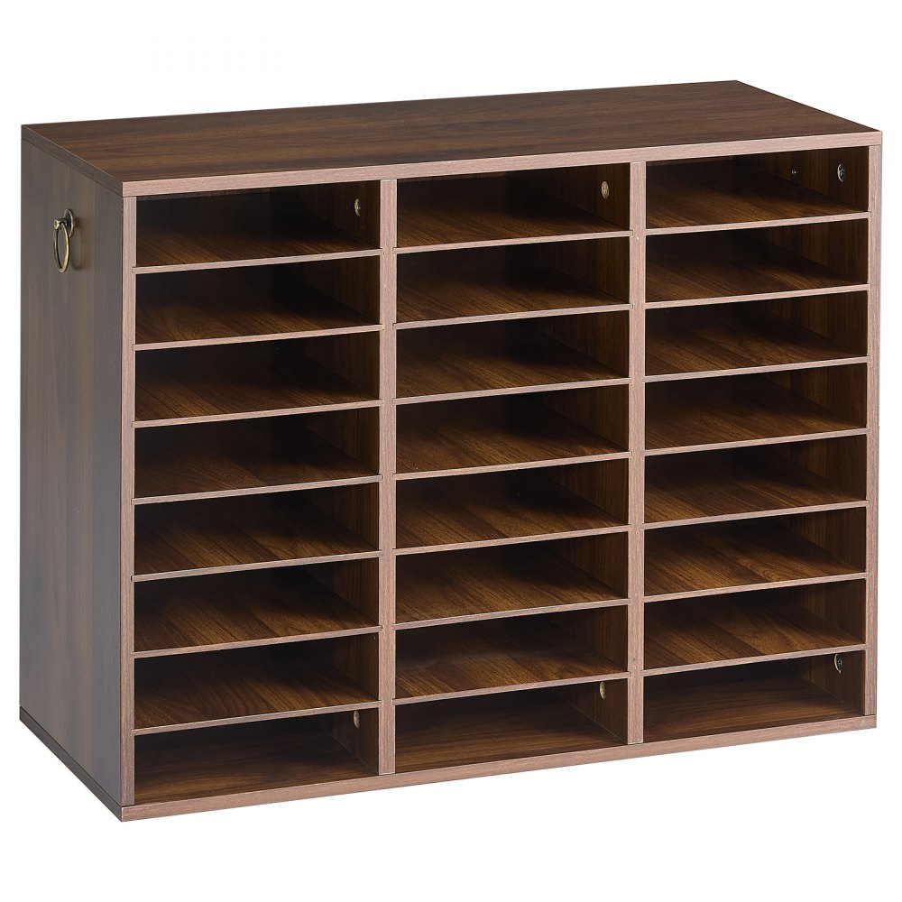 VEVOR Wood Literature Organizer 24 Compartments Office Mailboxes Brown, Countertop Literature Sorter for Files Documents Papers, with Adjustable Shelves, for Office, Home, Classroom Organization