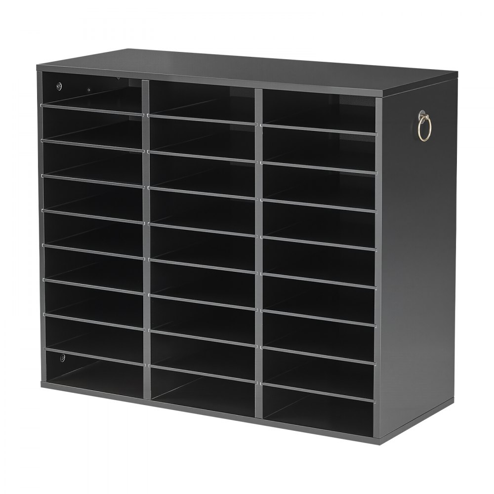 VEVOR Wood Literature Organizer 27 Compartments Office Mailboxes Black, Countertop Literature Sorter for Files Documents Papers, with Adjustable Shelves, for Office, Home, Classroom Organization
