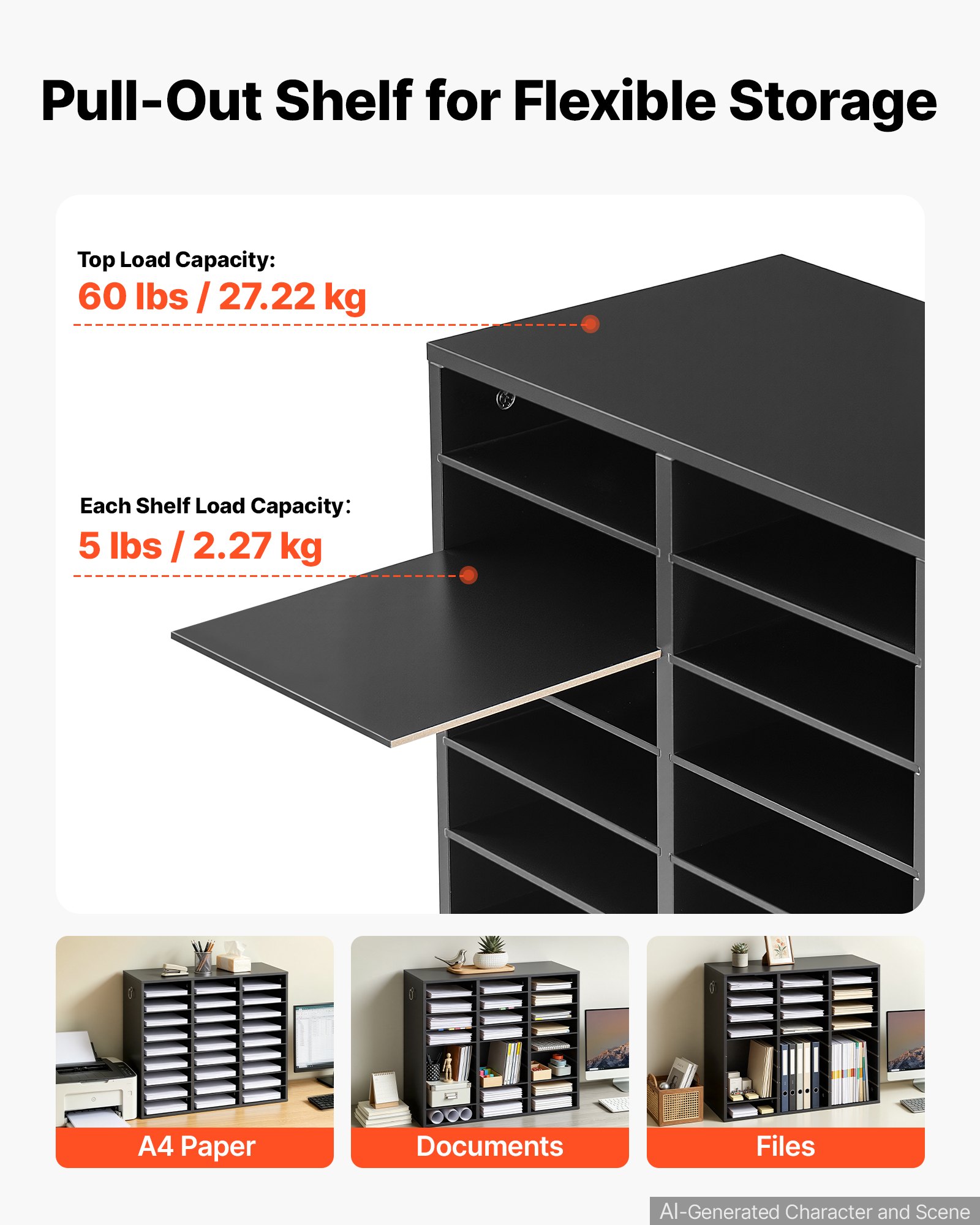 VEVOR Wood Literature Organizer 27 Compartments Office Mailboxes Black, Countertop Literature Sorter for Files Documents Papers, with Adjustable Shelves, for Office, Home, Classroom Organization