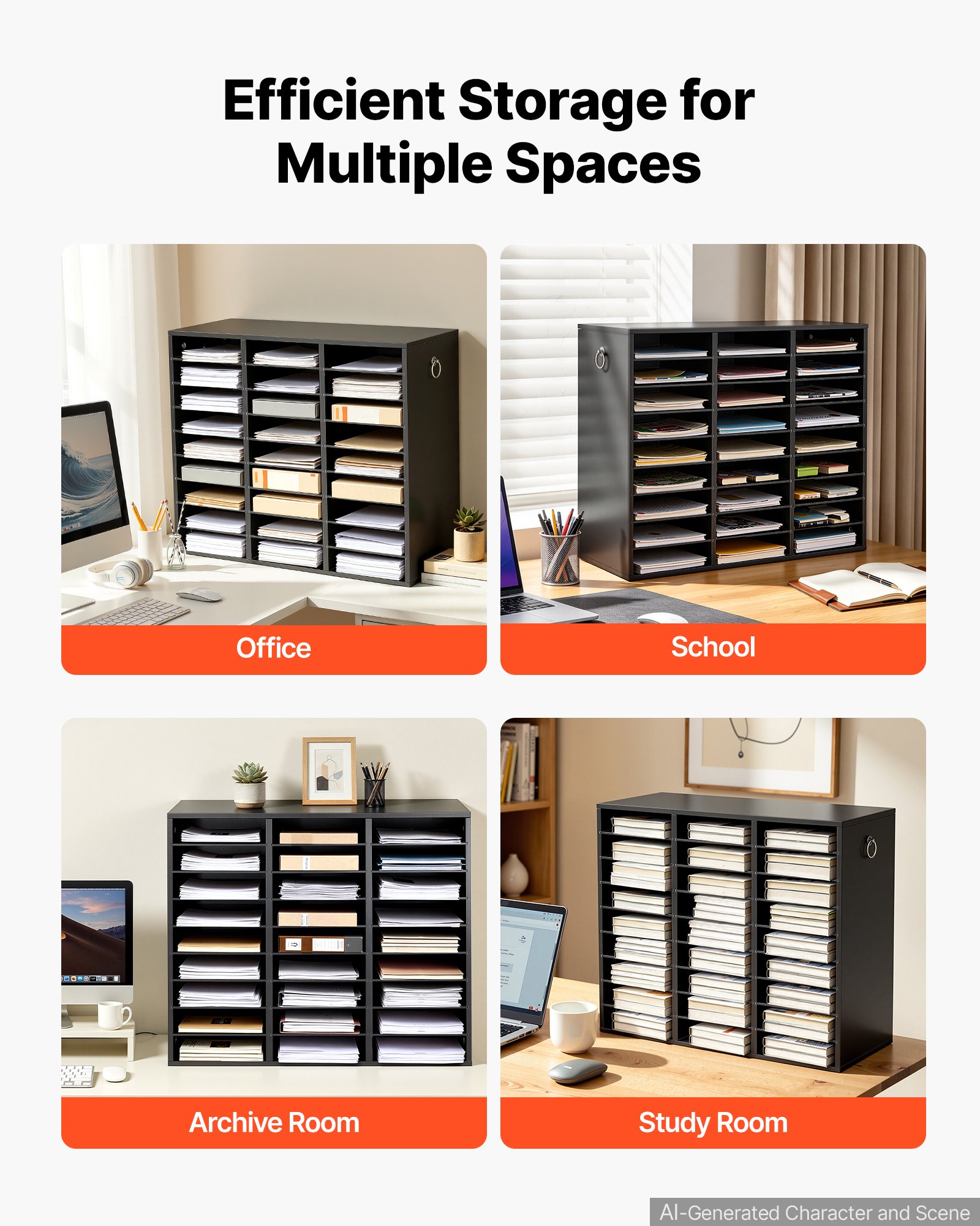 VEVOR Wood Literature Organizer 27 Compartments Office Mailboxes Black, Countertop Literature Sorter for Files Documents Papers, with Adjustable Shelves, for Office, Home, Classroom Organization