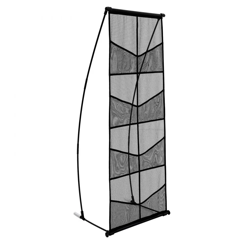 black mesh VEVOR brochure display stand with curved frame and multiple pockets for brochures.