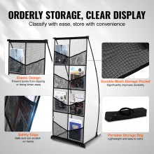 VEVOR Brochure Display Stand, 4-Tier 8 Pockets Mesh Literature Display Holder, Floor Standing Magazine Newspaper Catalog Rack, Lightweight & Portable with Carrying Bag for Shop Exhibitions Office