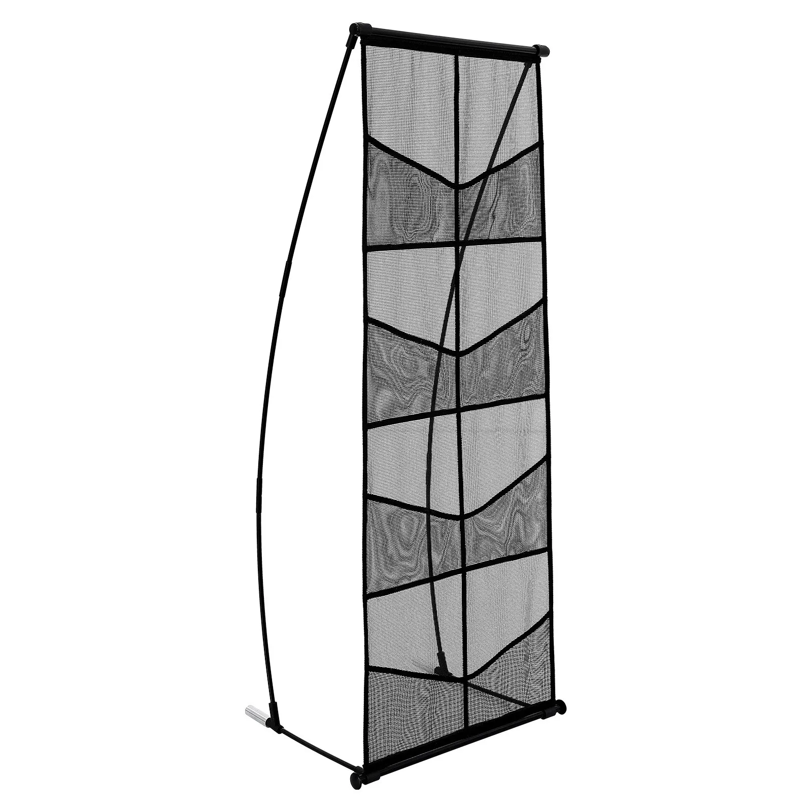 black mesh VEVOR brochure display stand with curved frame and multiple pockets for brochures.
