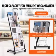 VEVOR Brochure Display Rack 6-Tier Magazine Literature Display Stand 4 Wheels