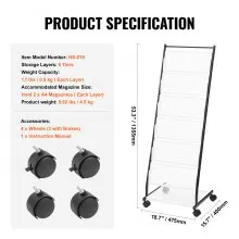 VEVOR Brochure Display Rack 6-Tier Magazine Literature Display Stand 4 Wheels