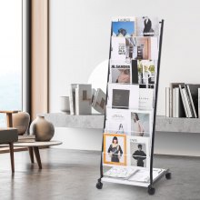 VEVOR Brochure Display Rack, 6-Tier Magazine Literature Display Stand, Floor Standing Magazine Rack Newspaper Catalog Holders, Movable with 4 Wheels (2 Lockable) for Shop Exhibitions Office, 6 Pockets